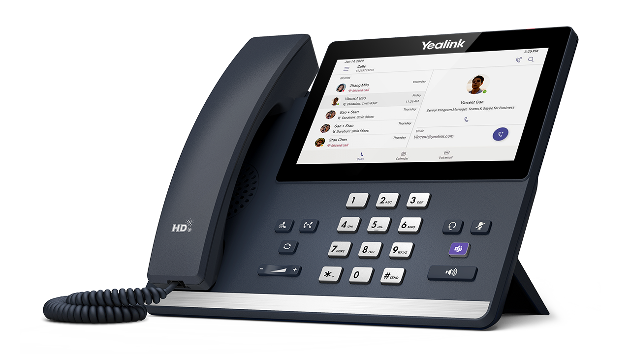 Yealink MP56 Microsoft IP Phone featuring a 7-inch touch screen, sleek design, and Bluetooth connectivity.