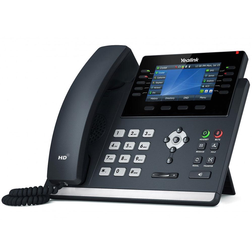 Yealink T46U 16 line IP phone with a vibrant 4.3-inch color LCD display, showcasing its sleek design and advanced features.