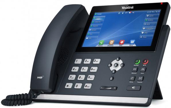 Yealink T48U 16 Line IP phone with a 7-inch color touch screen, showcasing its sleek design and advanced features.