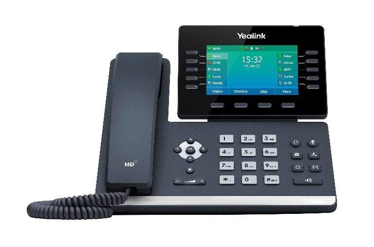 Yealink T54W IP HD phone with a 4.3-inch color screen, showcasing its sleek design and adjustable display.