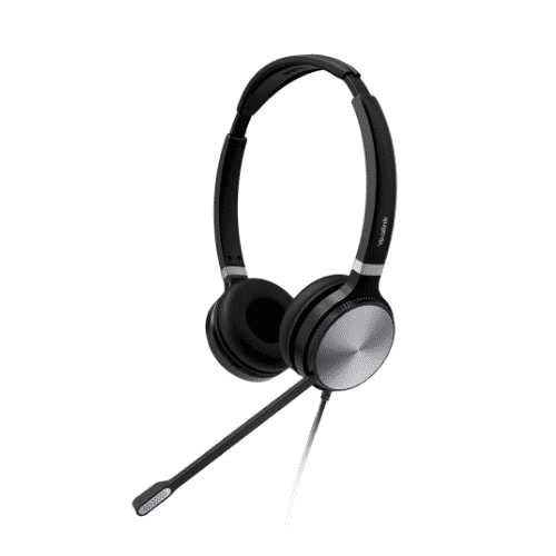 YEALINK UH36 Stereo Wideband Noise Cancelling Headset with USB and 3.5mm connectivity, featuring a bendable boom arm and integrated controls.