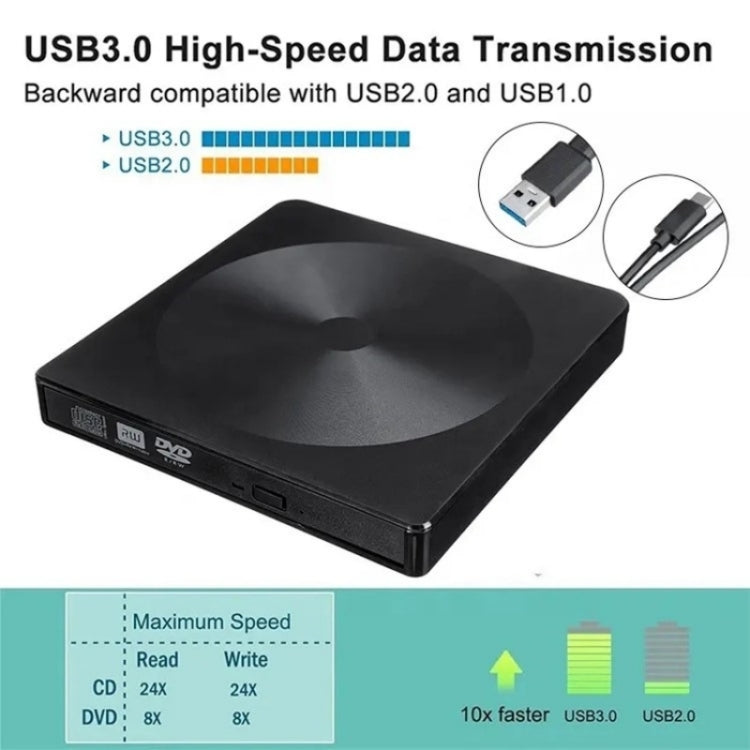 YJ895 High Speed DVD Burner with Type-C connection, showcasing its sleek design and compact size, ideal for laptops and desktops.