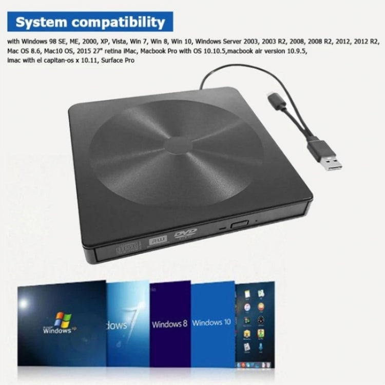 YJ895 High Speed DVD Burner with Type-C connection, showcasing its sleek design and compact size, ideal for laptops and desktops.