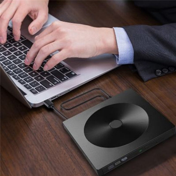 YJ895 High Speed DVD Burner with Type-C connection, showcasing its sleek design and compact size, ideal for laptops and desktops.