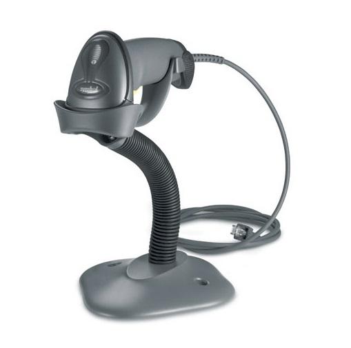 ZEBRA Symbol LS2208 Handheld Barcode Scanner in black, showcasing its ergonomic design and USB connectivity.