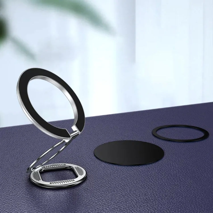 ZF039 Folding MagSafe Magnetic Ring Buckle Holder in silver, showcasing its sleek design and adjustable features.