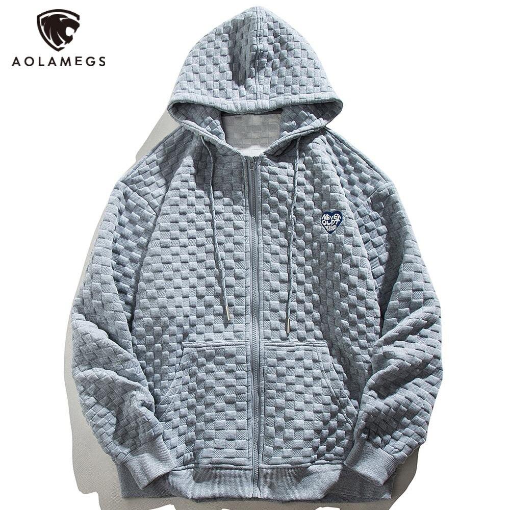 Men's zipper hoodie featuring heart embroidery and plaid design, perfect for autumn casual wear.