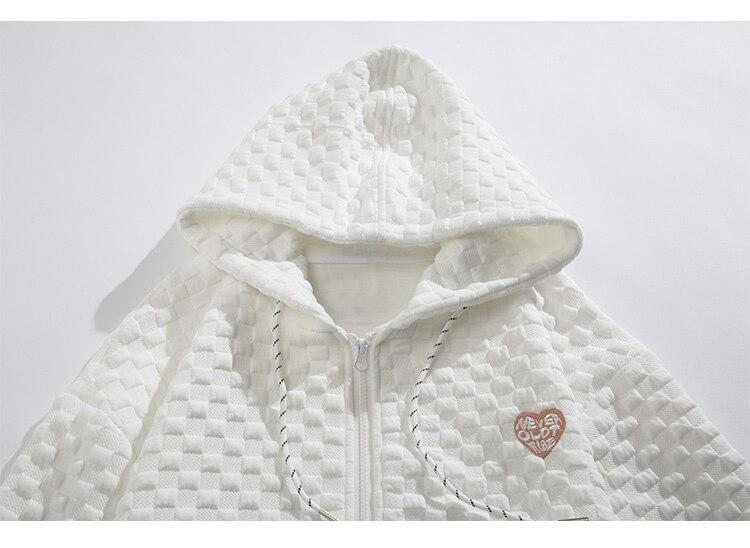 Men's zipper hoodie featuring heart embroidery and plaid design, perfect for autumn casual wear.