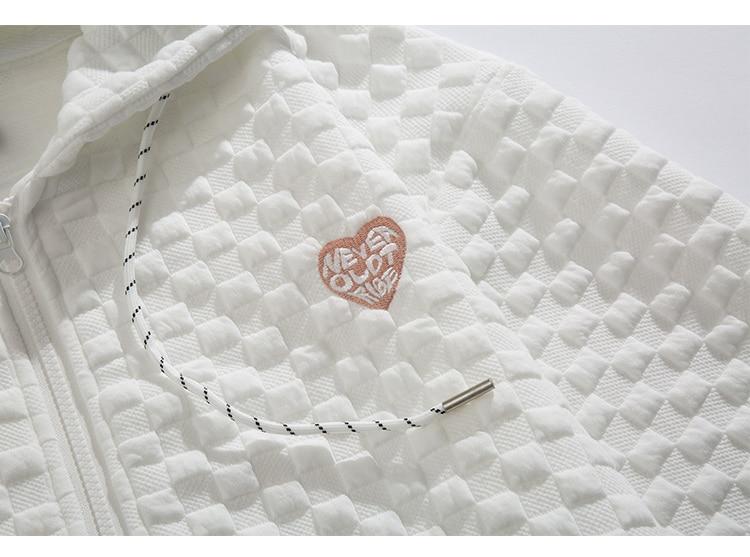 Men's zipper hoodie featuring heart embroidery and plaid design, perfect for autumn casual wear.