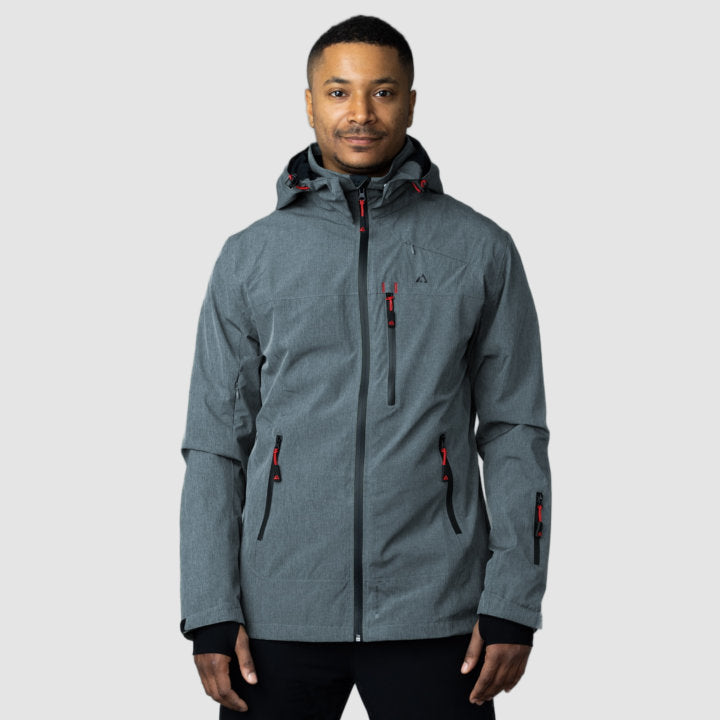 Adventure 2.0 Men Gray jacket featuring multiple pockets, waterproof fabric, and stylish design, ideal for outdoor activities.