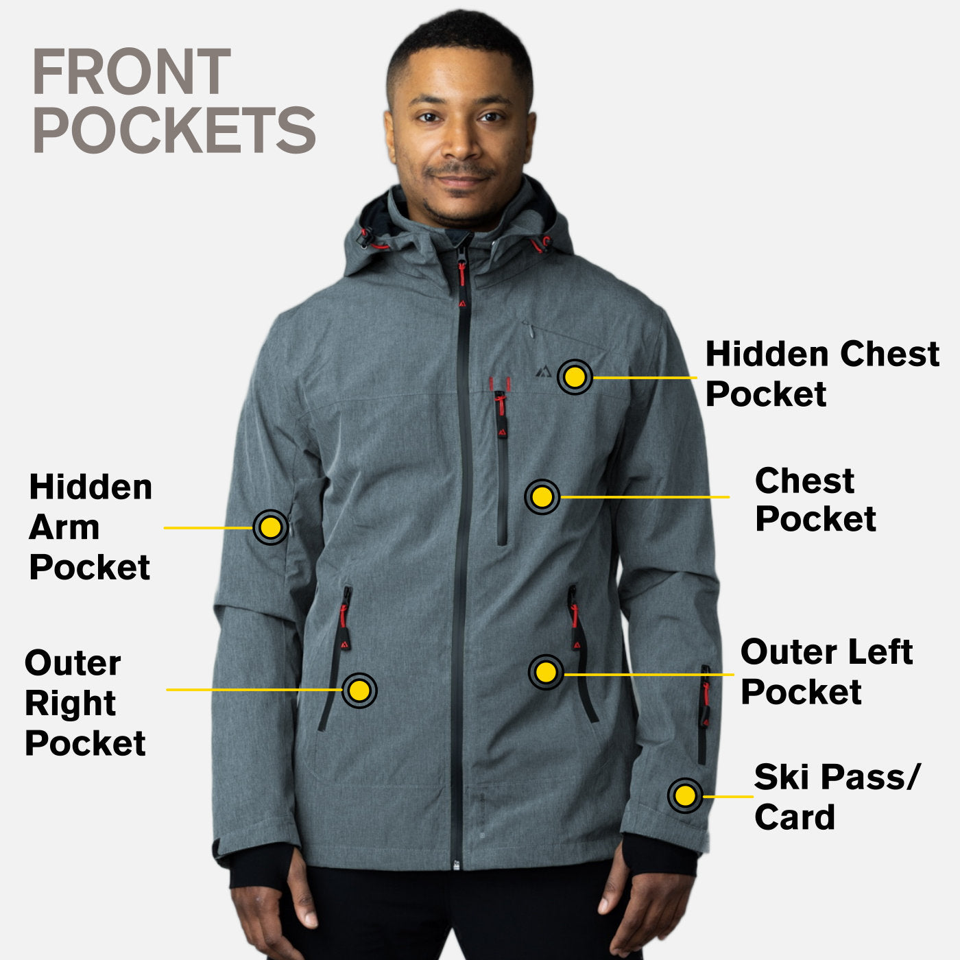 Adventure 2.0 Men Gray jacket featuring multiple pockets, waterproof fabric, and stylish design, ideal for outdoor activities.