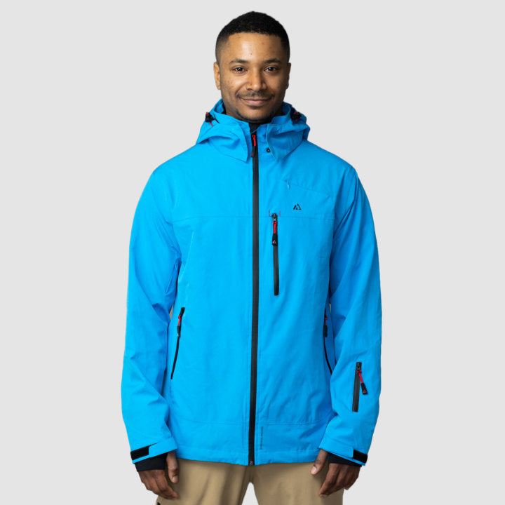 Adventure 2.0 Men Light Blue jacket featuring multiple pockets and eco-friendly materials, perfect for outdoor activities.