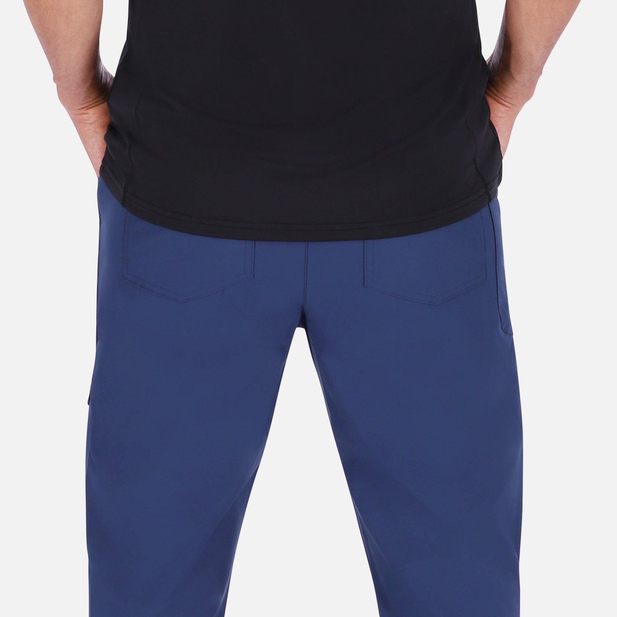 Men's navy blue Adventure Pants featuring multiple pockets and a stylish design, perfect for outdoor activities.