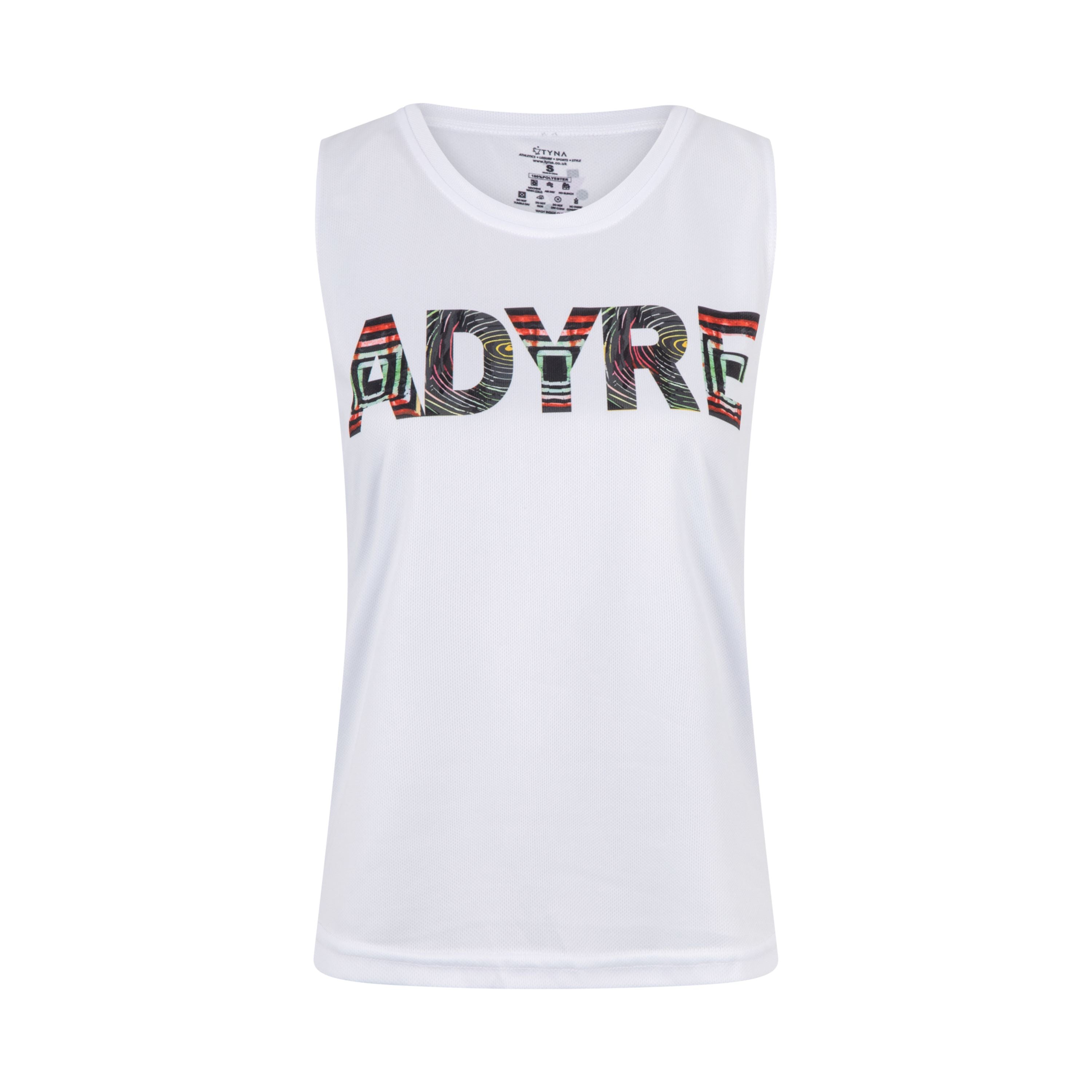 Adyre Mesh Workout Vest in crisp white, featuring dropped armholes for airflow and a relaxed fit, perfect for workouts and casual wear.