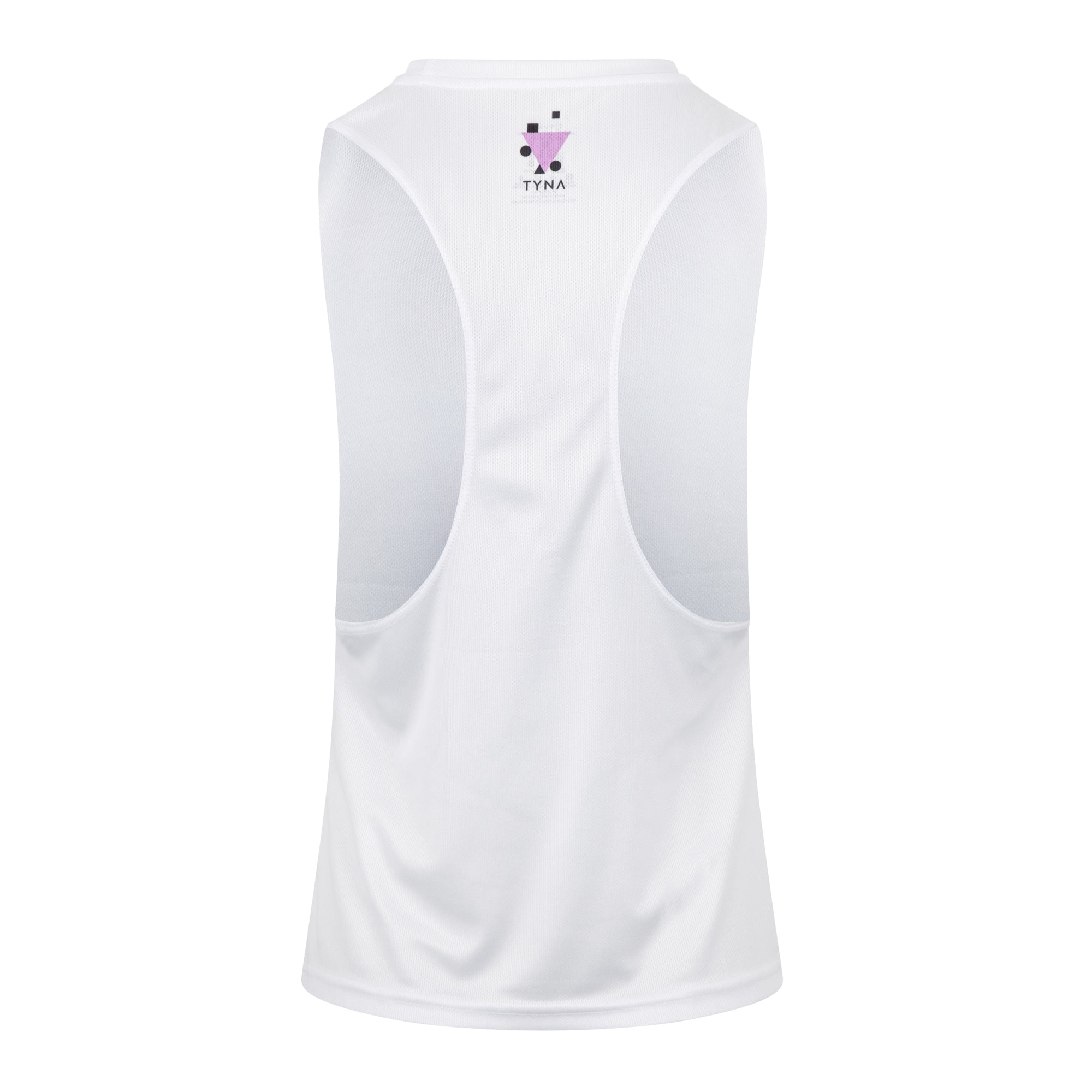 Adyre Mesh Workout Vest in crisp white, featuring dropped armholes for airflow and a relaxed fit, perfect for workouts and casual wear.