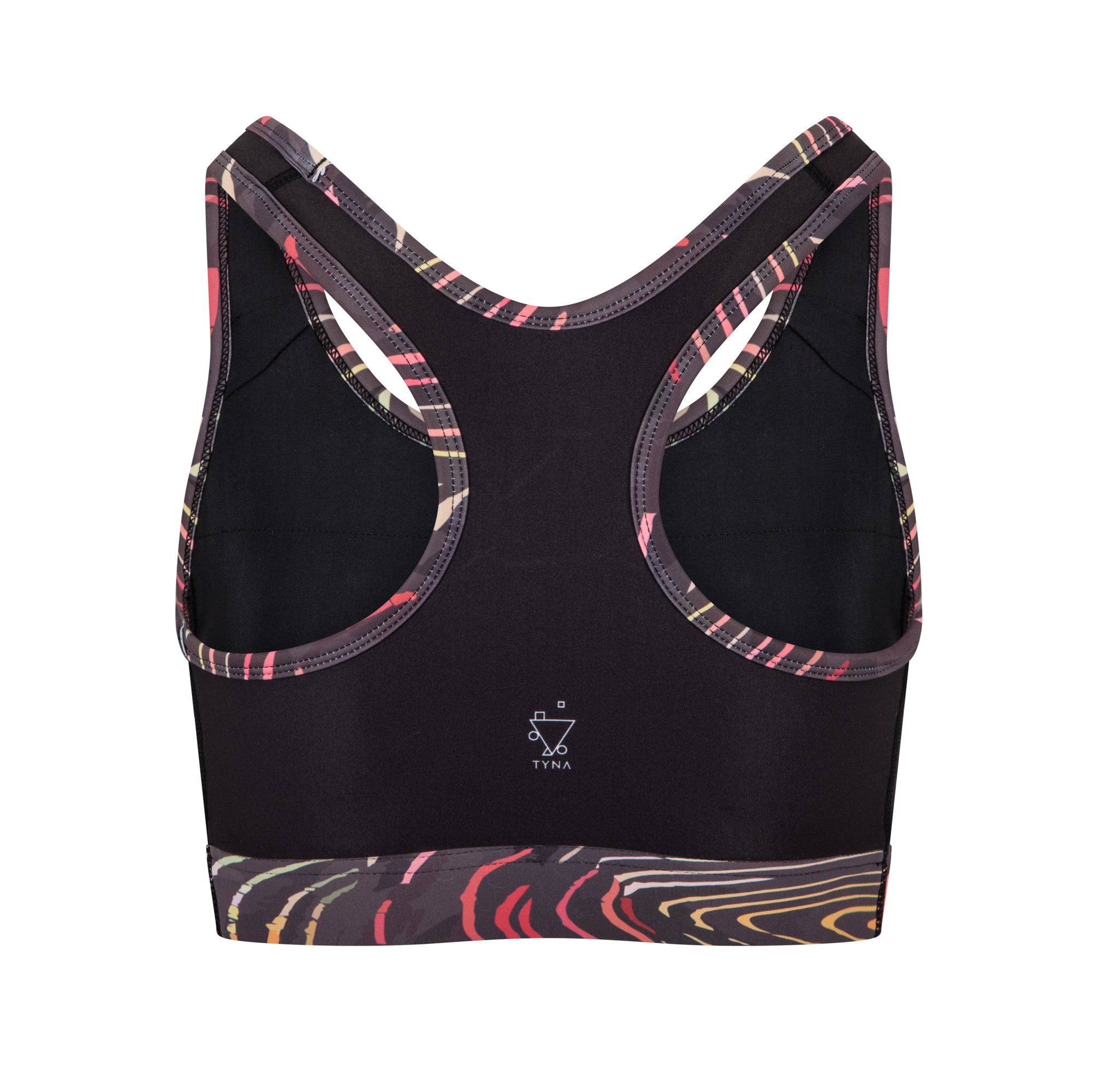 Adyre on Brocade Sports Bra featuring vibrant African prints in Green, Red, Black, and Grey with Burnt Orange and Yellow accents.