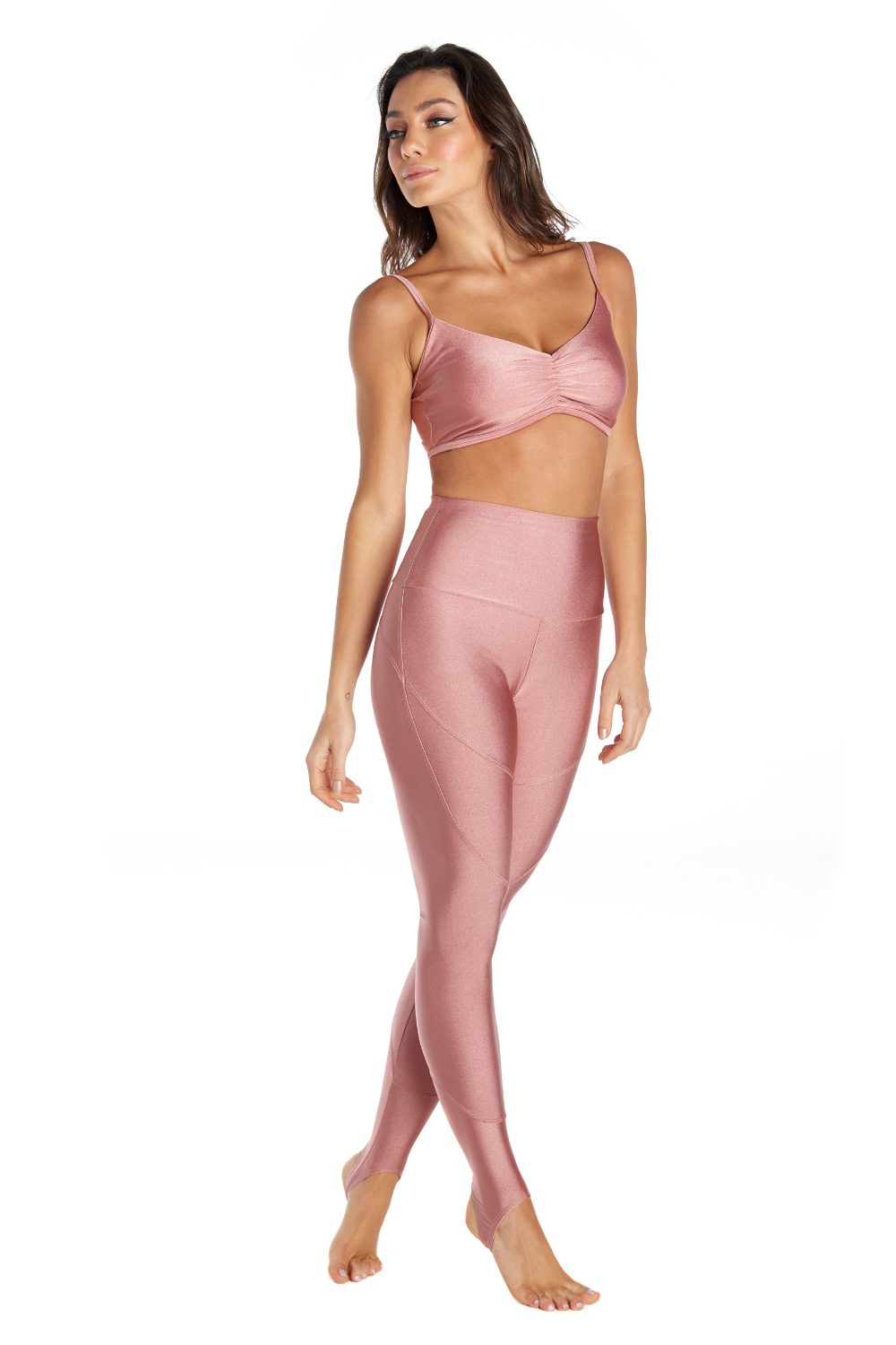 A stylish Ballerina Sports Bra featuring a minimalist design with frontal draped detail, adjustable spaghetti straps, and a wire-free structure.