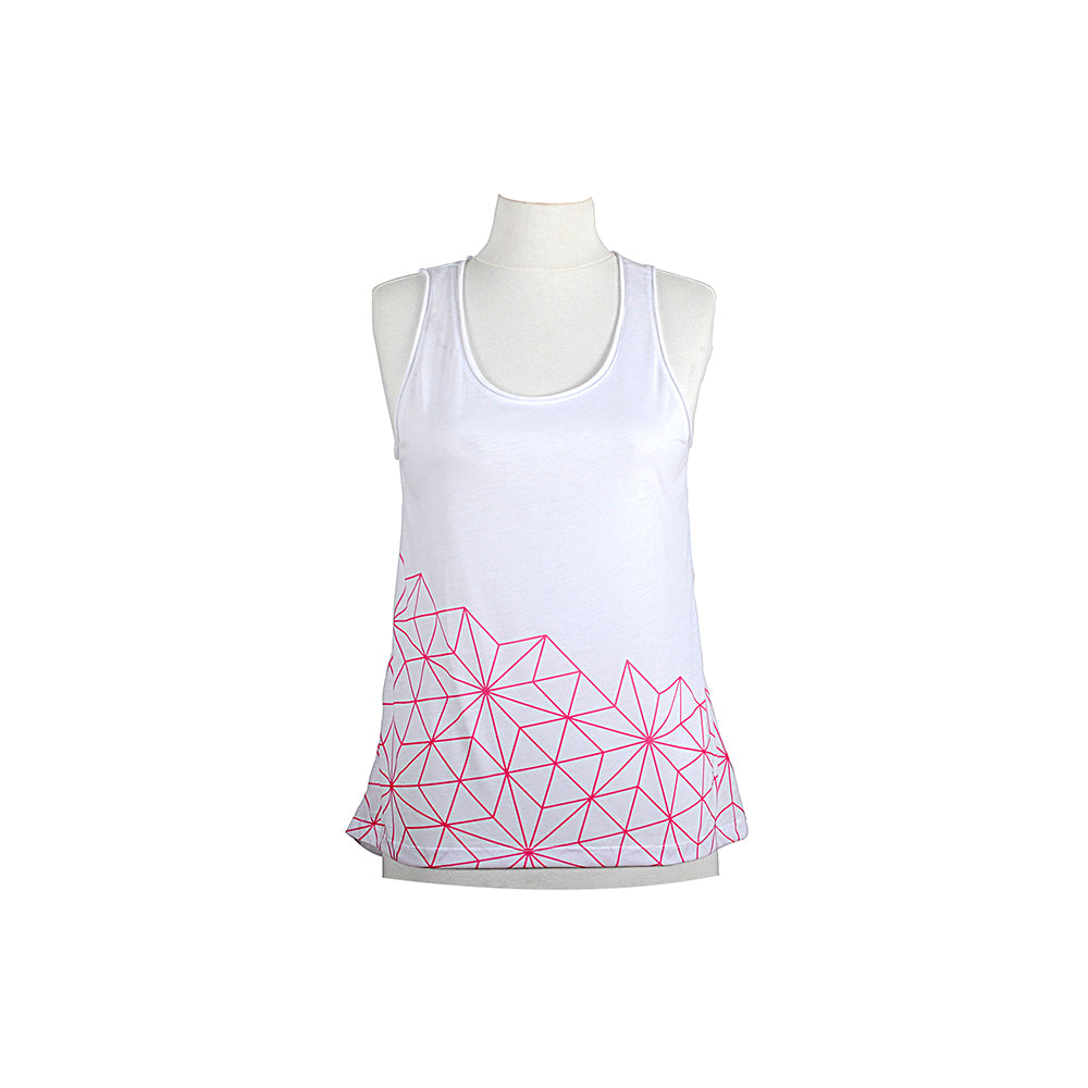 Biggyoga Aura Damen Sport T-Shirt in Weiß, L, mit rosa Aura-Muster und eleganter Passform, ideal für Yoga und Fitness.