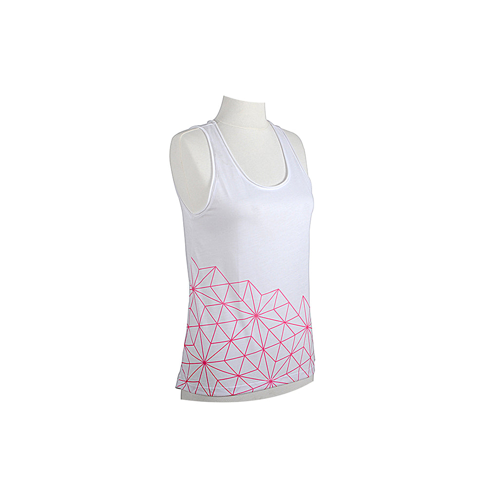 Biggyoga Aura Damen Sport T-Shirt in Weiß, L, mit rosa Aura-Muster und eleganter Passform, ideal für Yoga und Fitness.