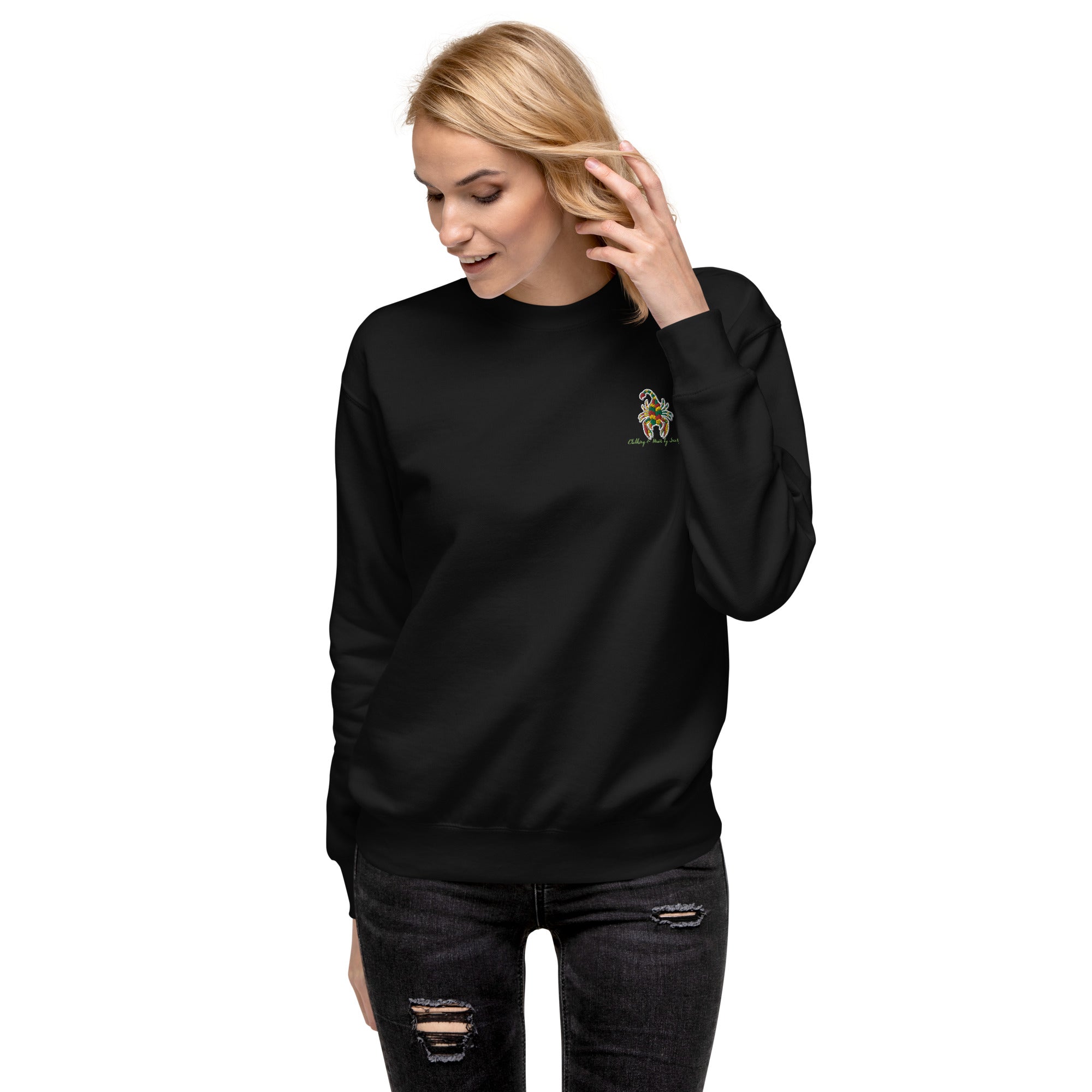 CHBS Unisex Premium Sweatshirt featuring a classic design with ribbed crew neck and long sleeves, made from soft fleece material.