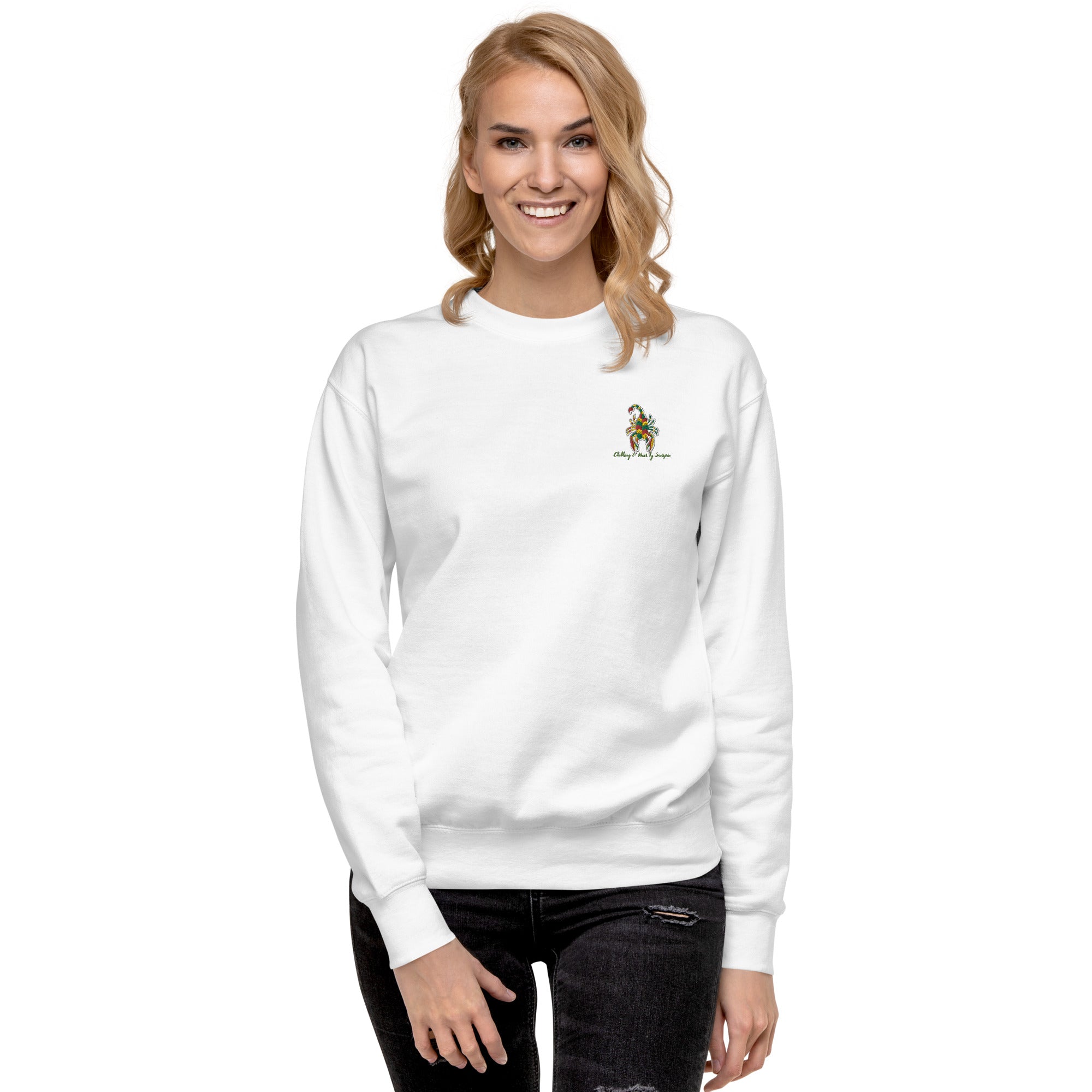 CHBS Unisex Premium Sweatshirt featuring a classic design with ribbed crew neck and long sleeves, made from soft fleece material.