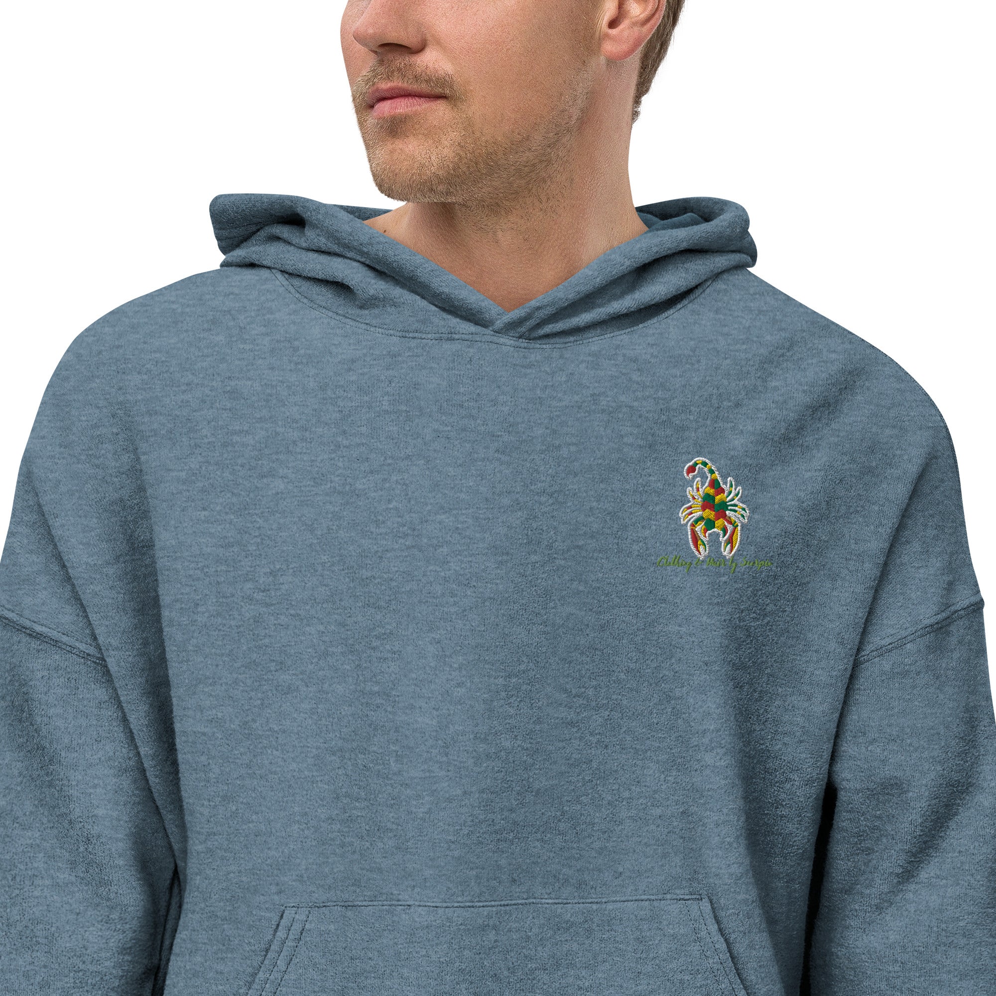 A soft and comfortable CHBS unisex sueded fleece hoodie in a casual style, featuring a front pouch pocket and dropped shoulder design.