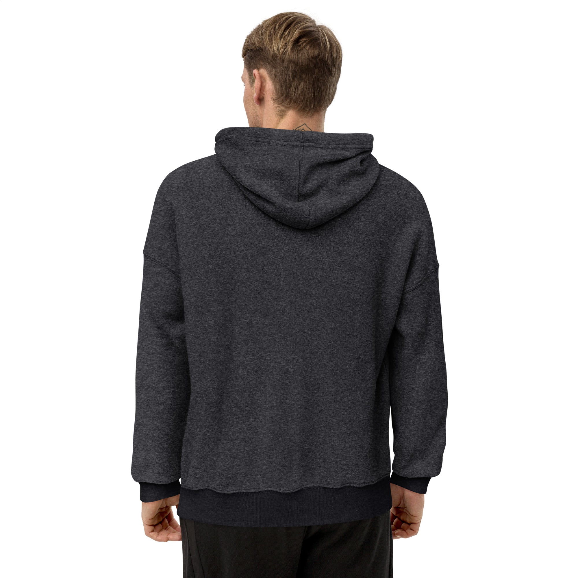 A soft and comfortable CHBS unisex sueded fleece hoodie in a casual style, featuring a front pouch pocket and dropped shoulder design.