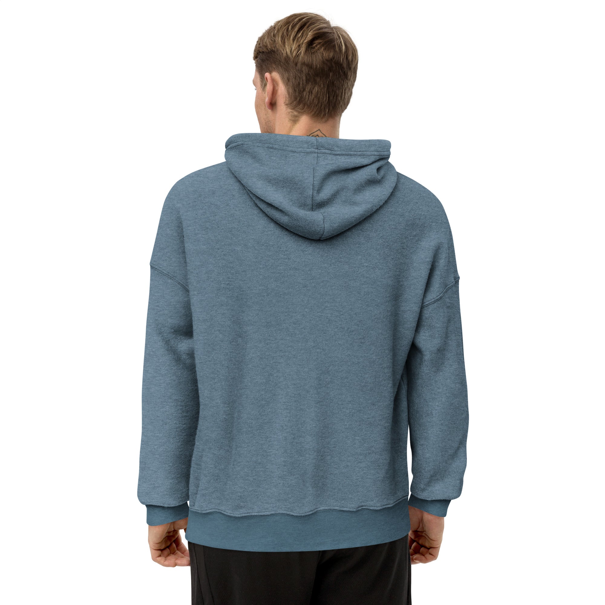 A soft and comfortable CHBS unisex sueded fleece hoodie in a casual style, featuring a front pouch pocket and dropped shoulder design.