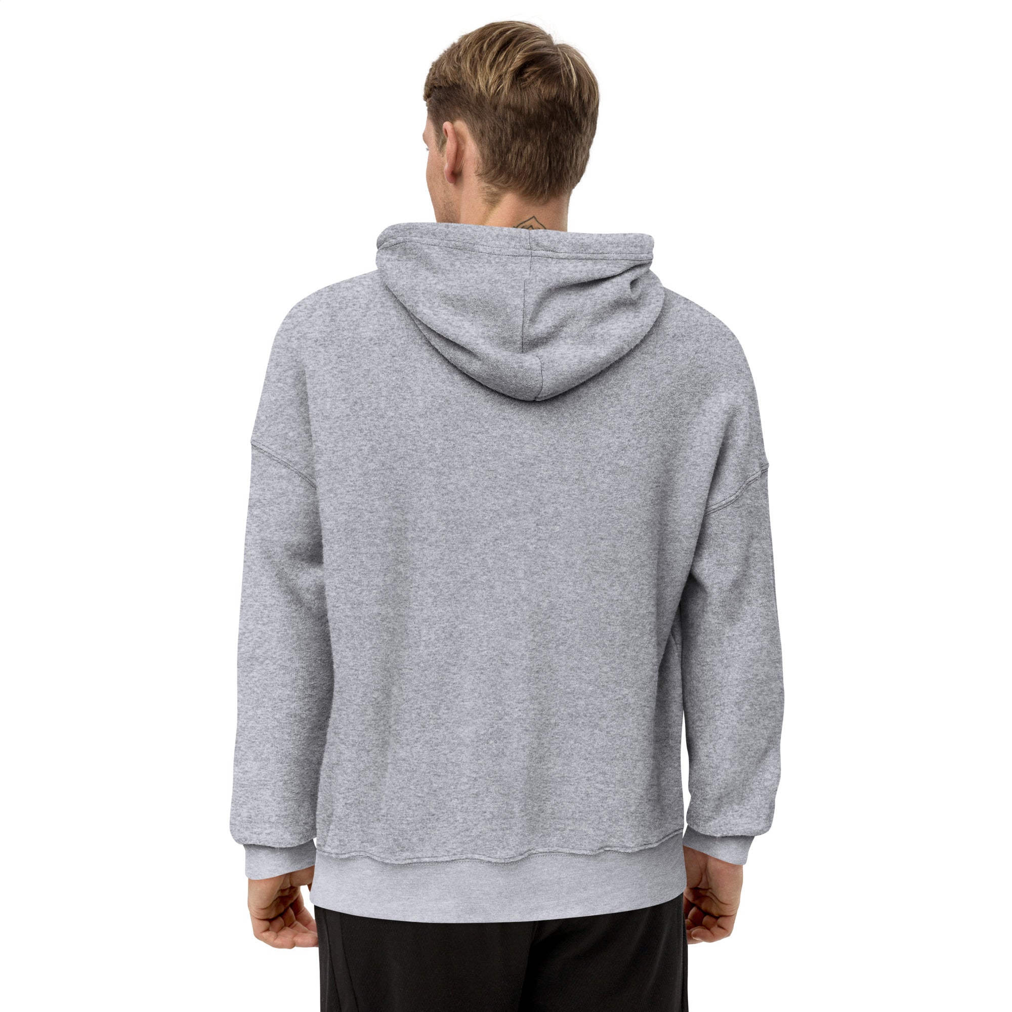 A soft and comfortable CHBS unisex sueded fleece hoodie in a casual style, featuring a front pouch pocket and dropped shoulder design.