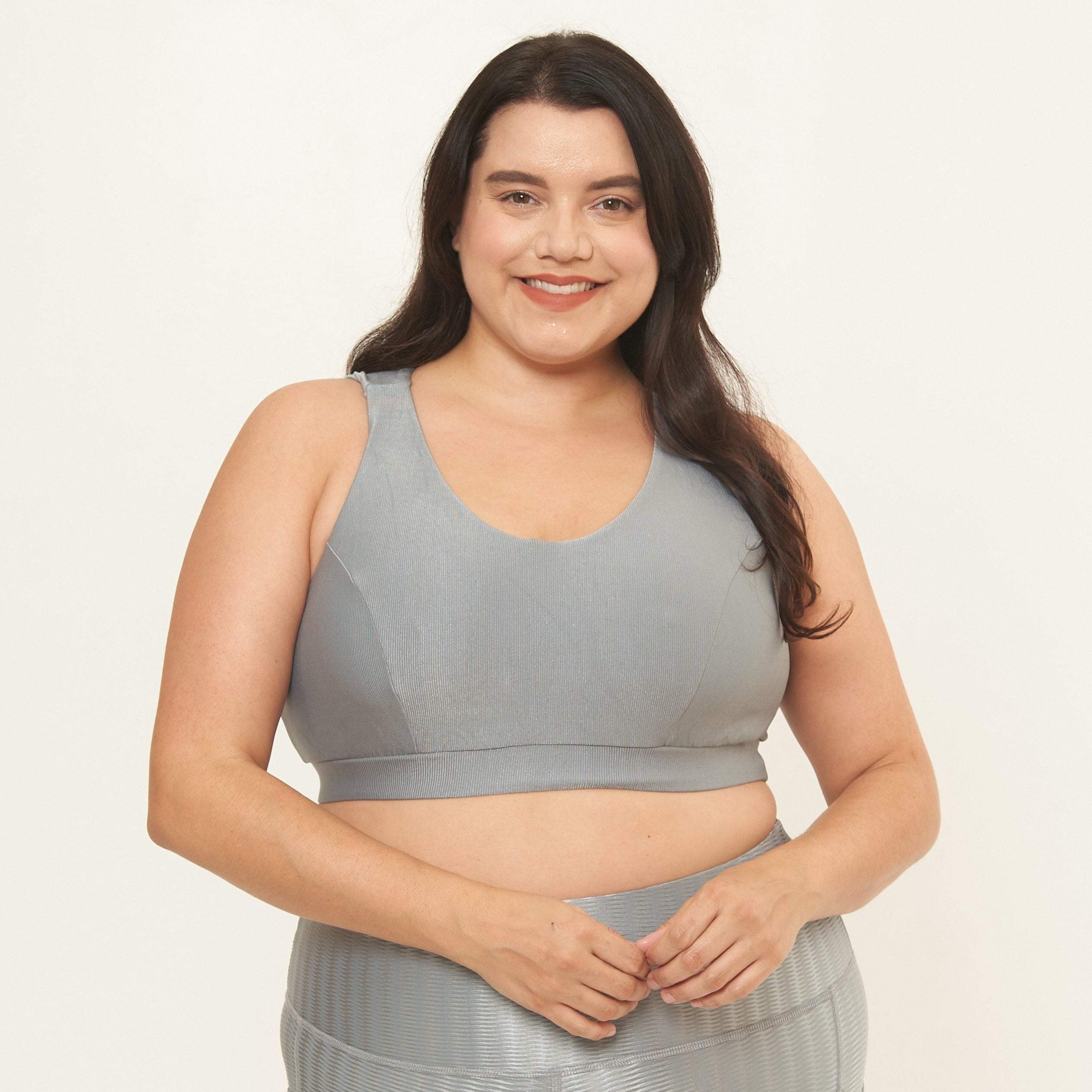 Main Classic Performance Bra Top- Dove Grey Rib Pattern image