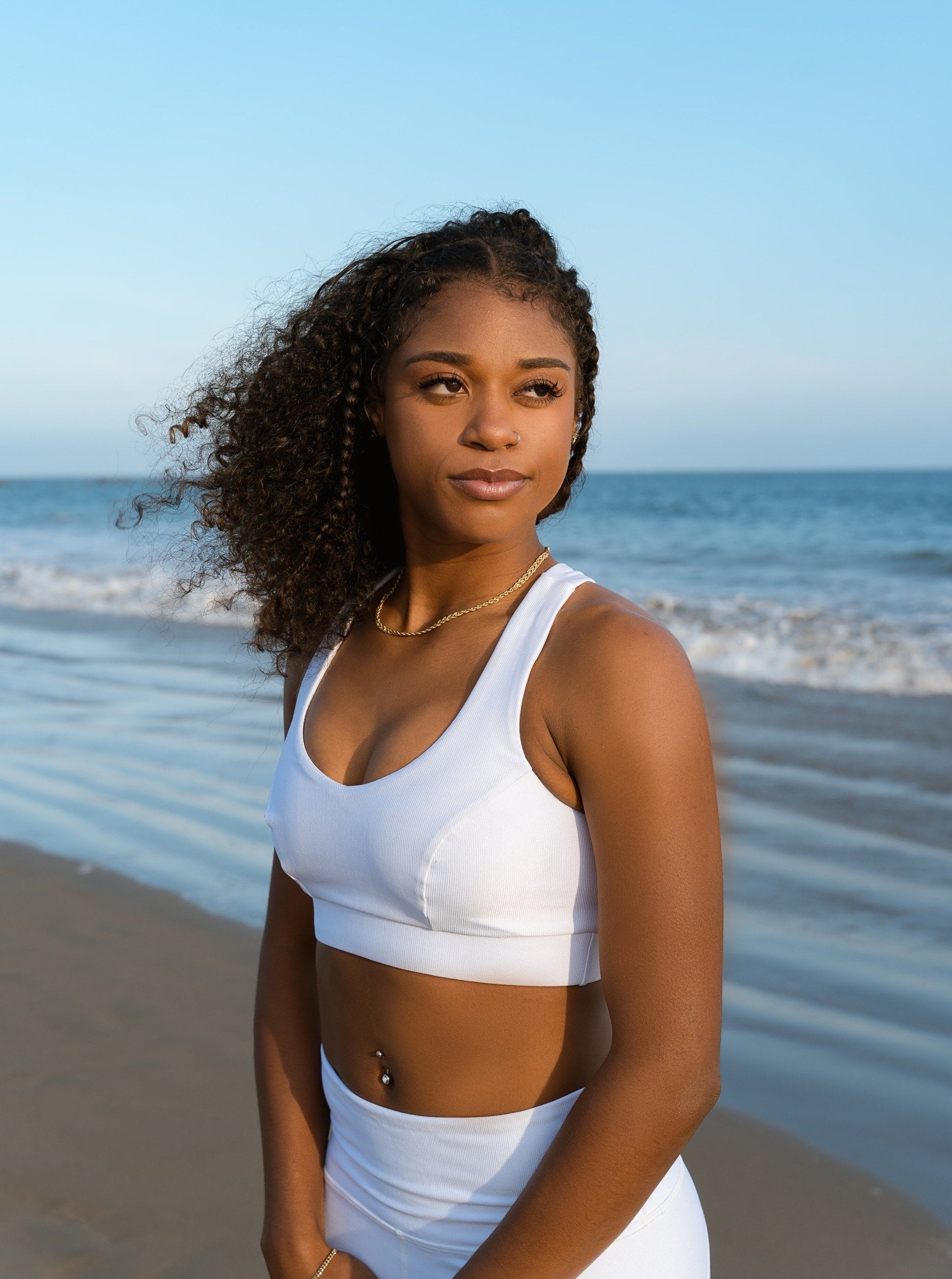 Classic Performance Bra Top in white rib pattern, designed for comfort and support during workouts.