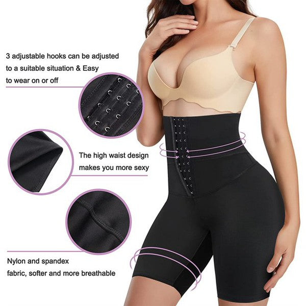 Corset Waist Buttery Soft Shorts Body Shaper in black, showcasing high waist design and stretchy fabric for comfort and support.