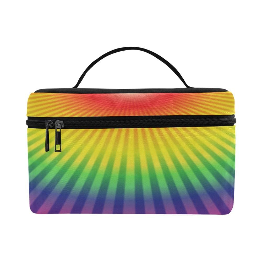 Colorful Rainbow Cosmetic Bag with zipper closure, perfect for travel and organizing beauty essentials.