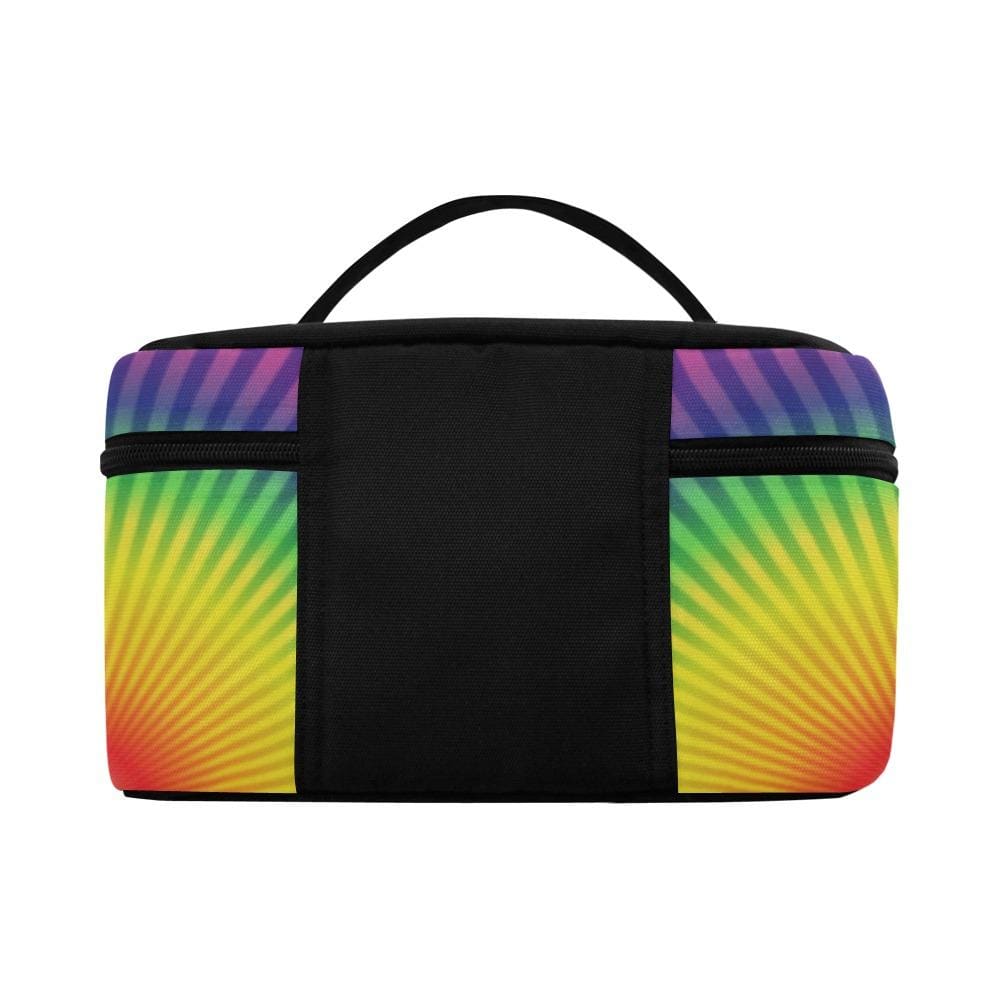 Colorful Rainbow Cosmetic Bag with zipper closure, perfect for travel and organizing beauty essentials.