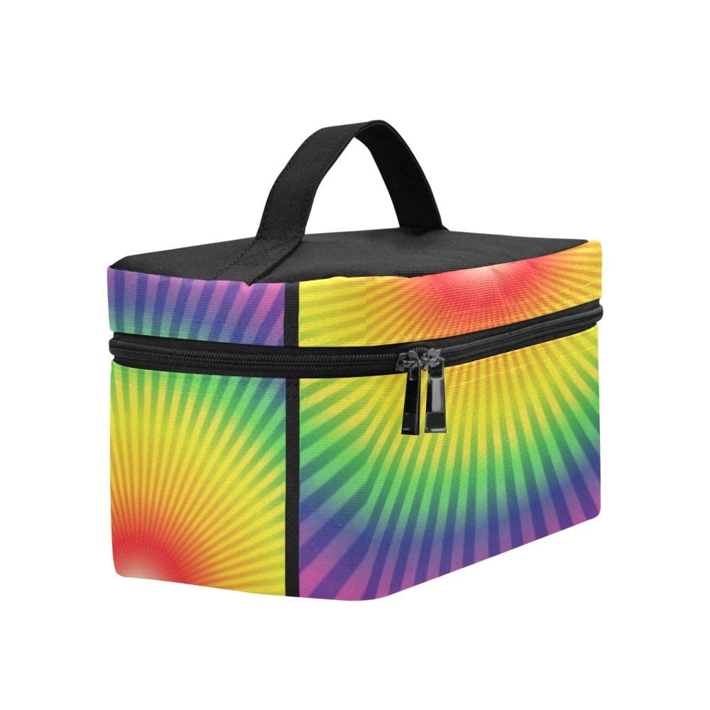 Colorful Rainbow Cosmetic Bag with zipper closure, perfect for travel and organizing beauty essentials.