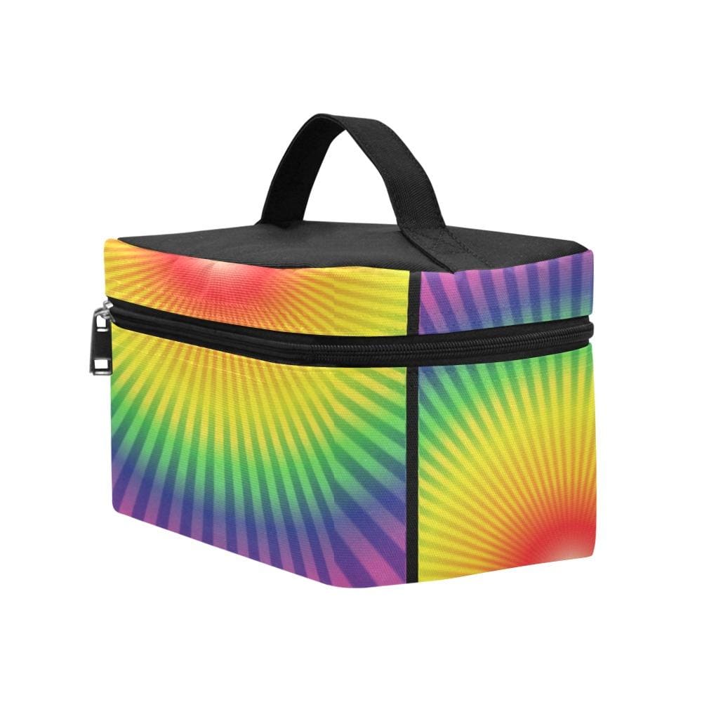 Colorful Rainbow Cosmetic Bag with zipper closure, perfect for travel and organizing beauty essentials.