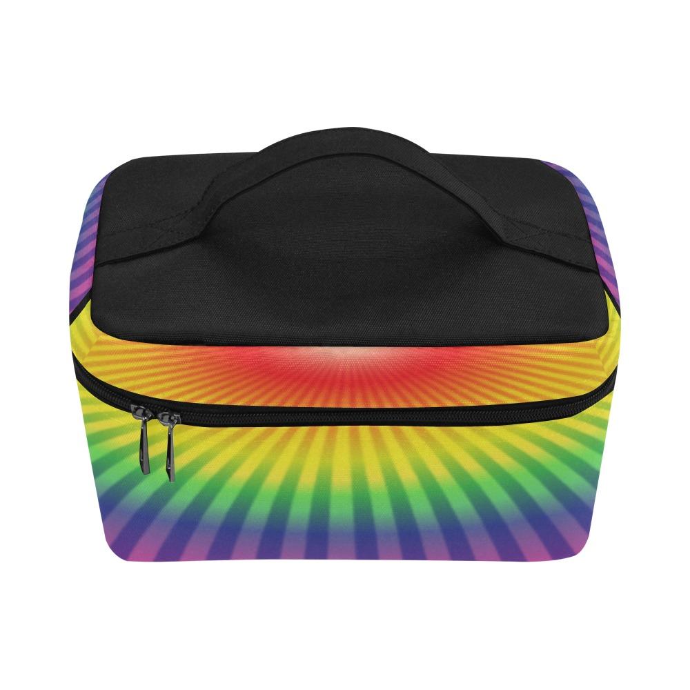 Colorful Rainbow Cosmetic Bag with zipper closure, perfect for travel and organizing beauty essentials.