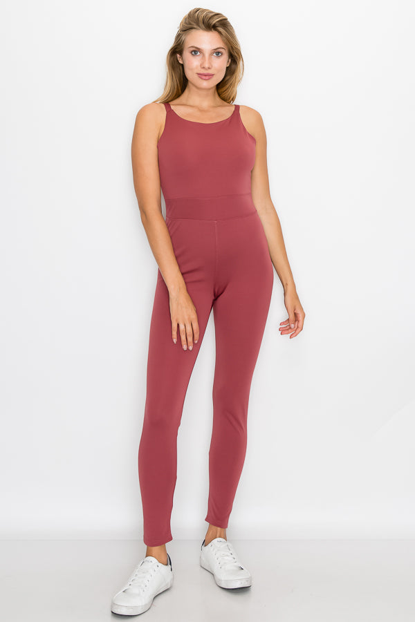 A stylish Cross Back Bodysuit featuring a round neckline and cross back design, made from breathable fabric for outdoor activities.