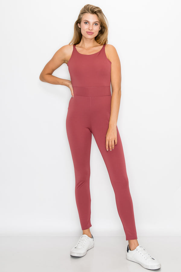 A stylish Cross Back Bodysuit featuring a round neckline and cross back design, made from breathable fabric for outdoor activities.