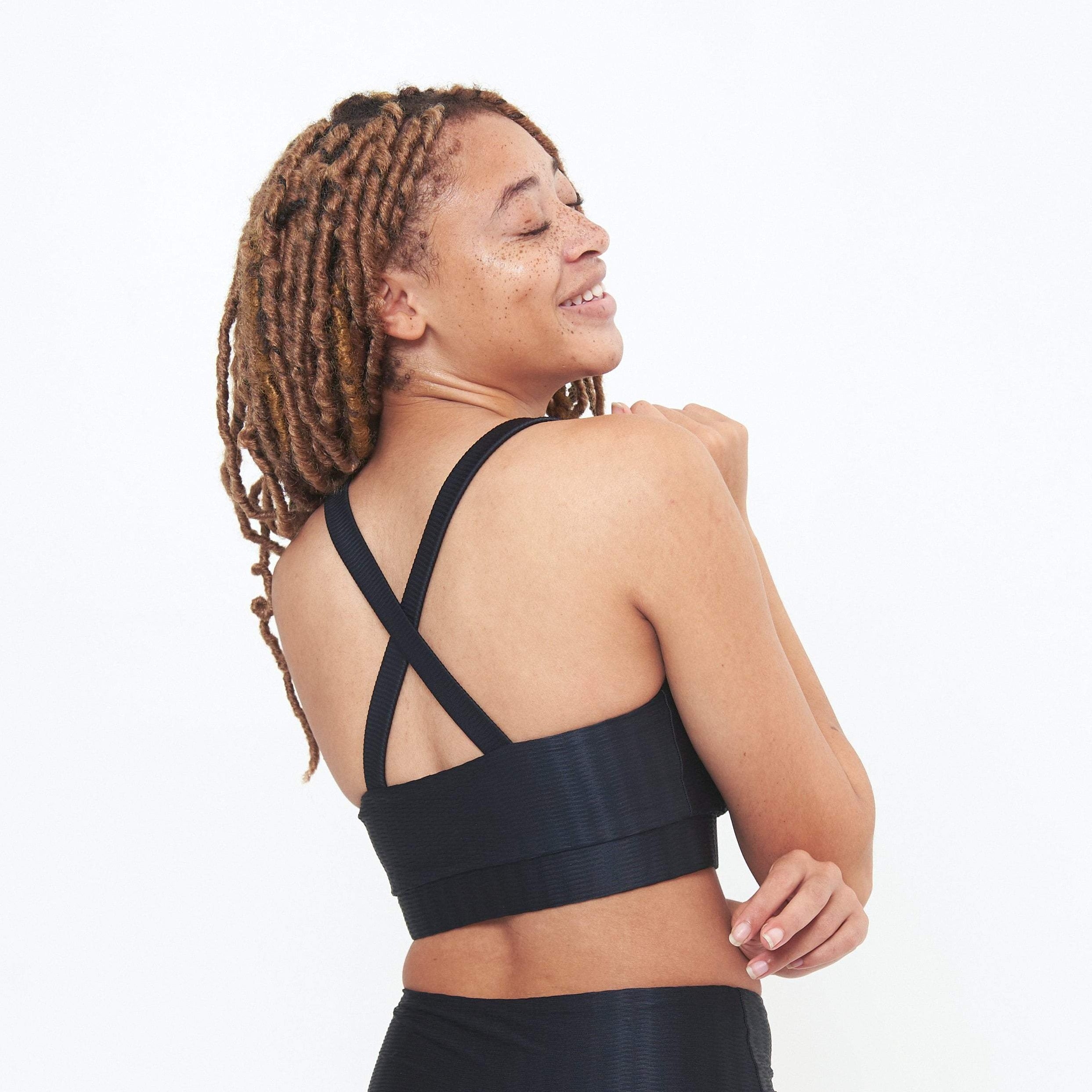 Main Cross Back Performance Bra Top - Black Zap Pattern image