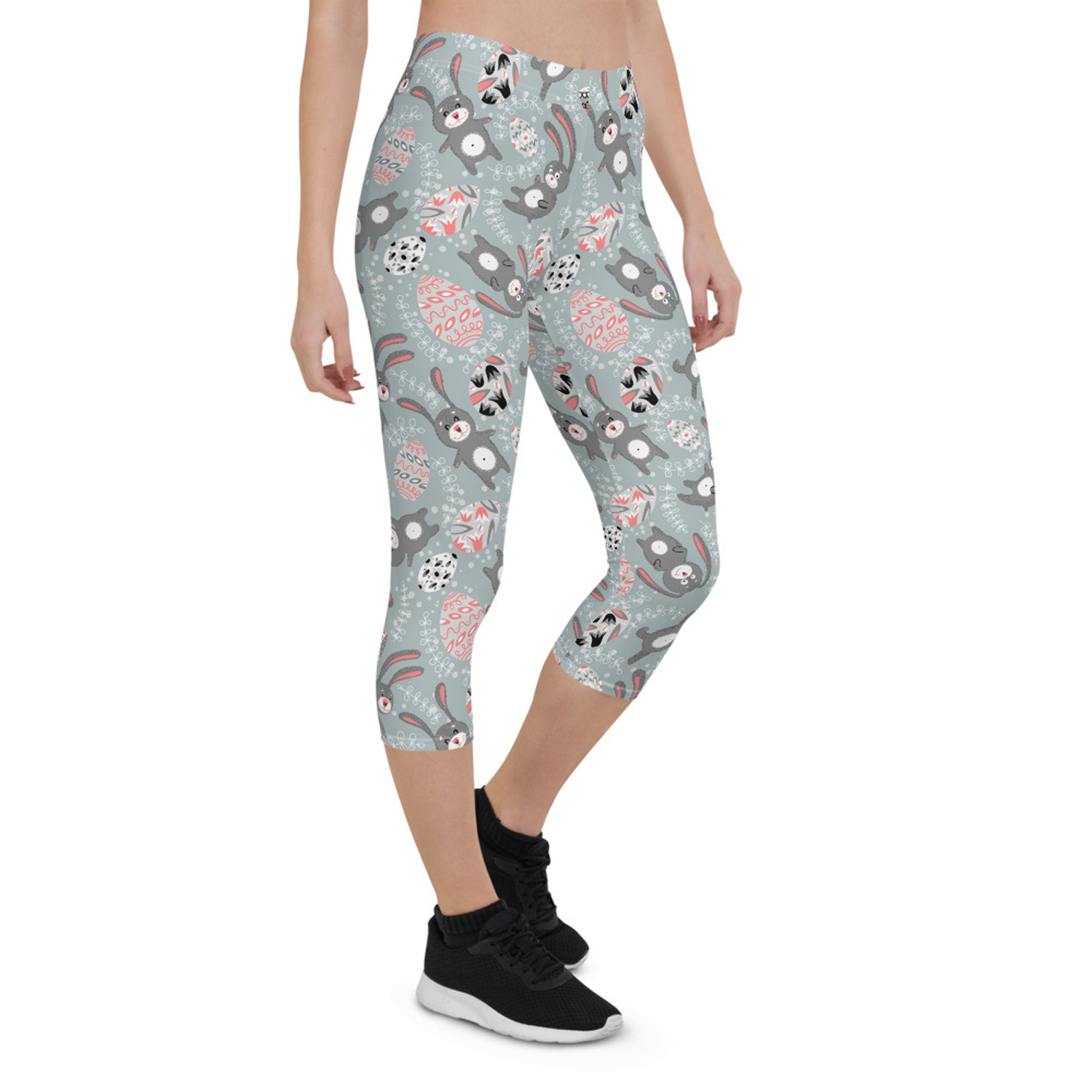 Cute Easter Bunny Capri Leggings for Women featuring vibrant colors and unique design, perfect for workouts and casual wear.