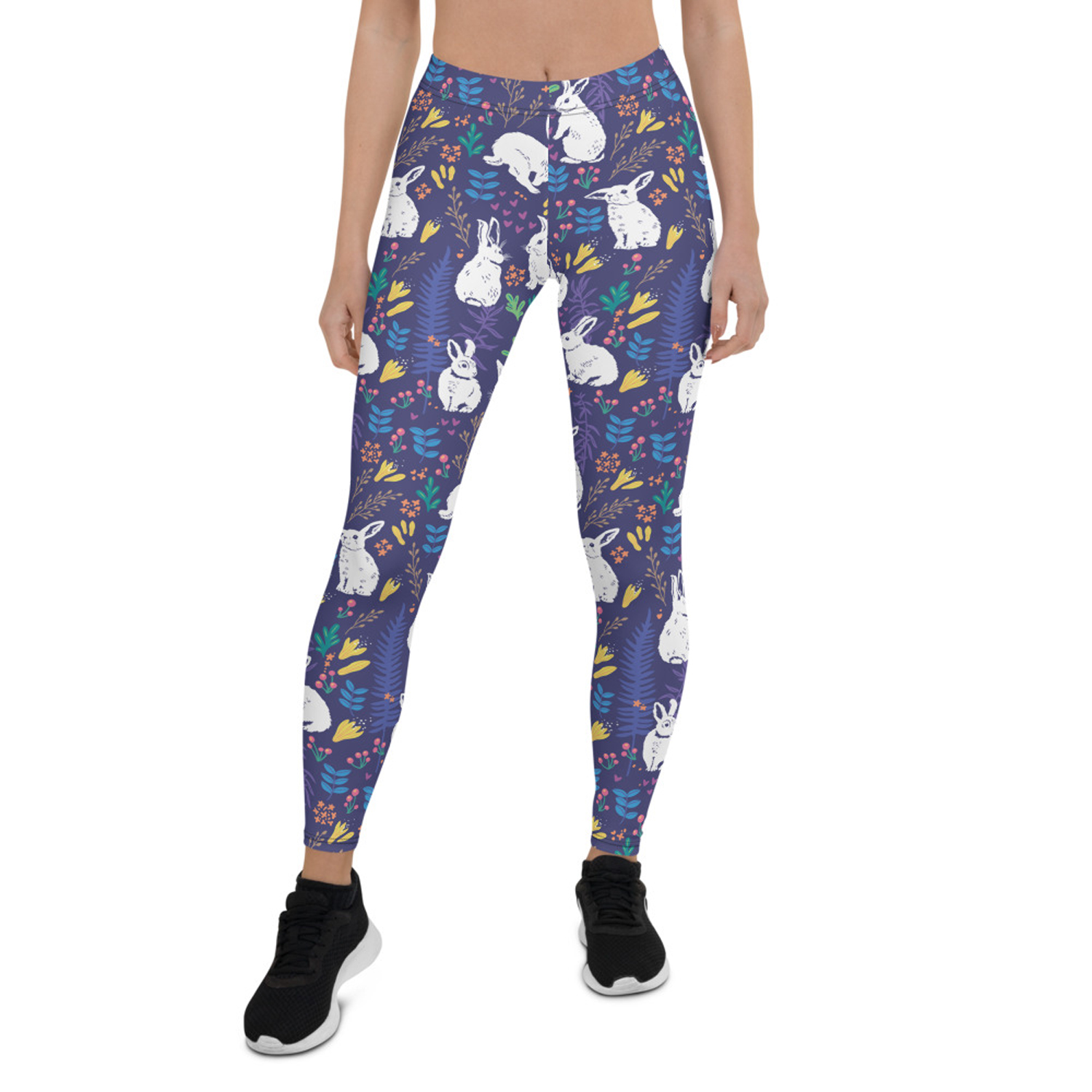 Easter Bunnies Leggings for Women featuring a colorful bunny design, perfect for workouts and casual wear.