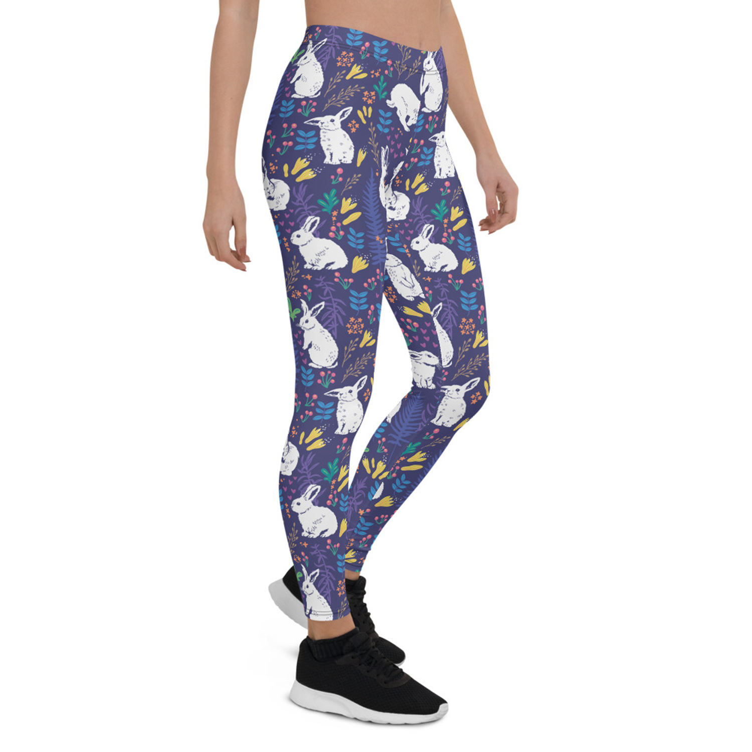 Easter Bunnies Leggings for Women featuring a colorful bunny design, perfect for workouts and casual wear.