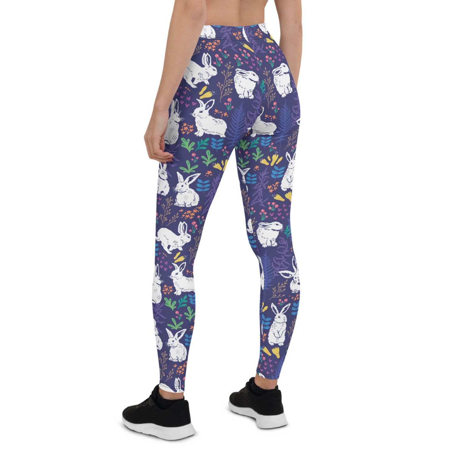 Easter Bunnies Leggings for Women featuring a colorful bunny design, perfect for workouts and casual wear.