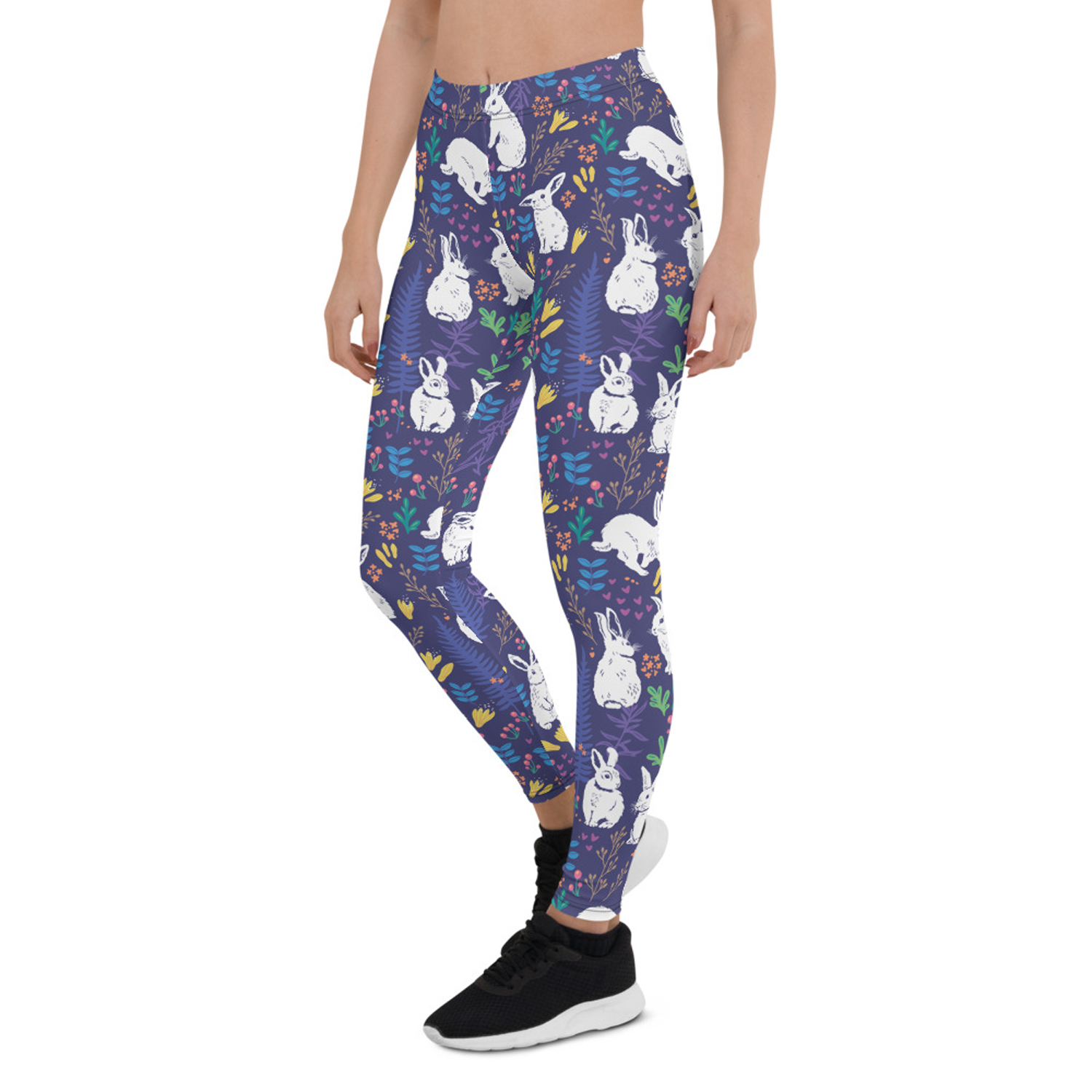 Easter Bunnies Leggings for Women featuring a colorful bunny design, perfect for workouts and casual wear.