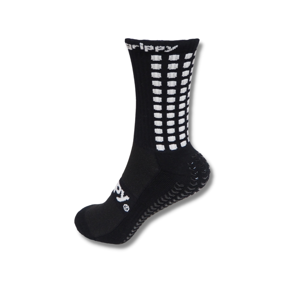 Grippy Black Football Grip Socks designed for enhanced performance and non-slip traction on the field.