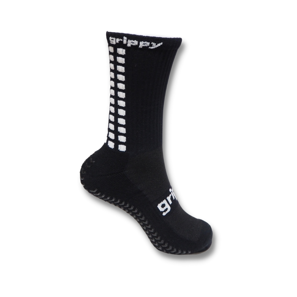 Grippy Black Football Grip Socks designed for enhanced performance and non-slip traction on the field.