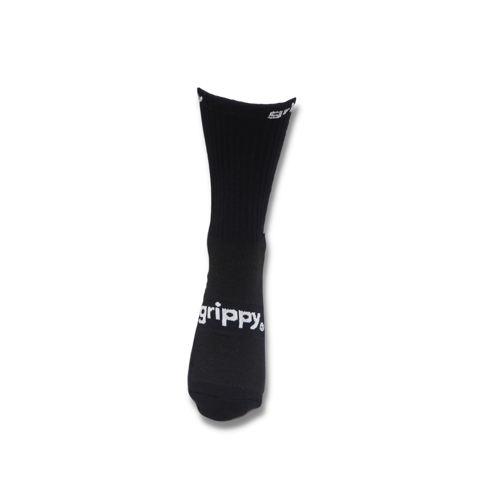 Grippy Black Football Grip Socks designed for enhanced performance and non-slip traction on the field.