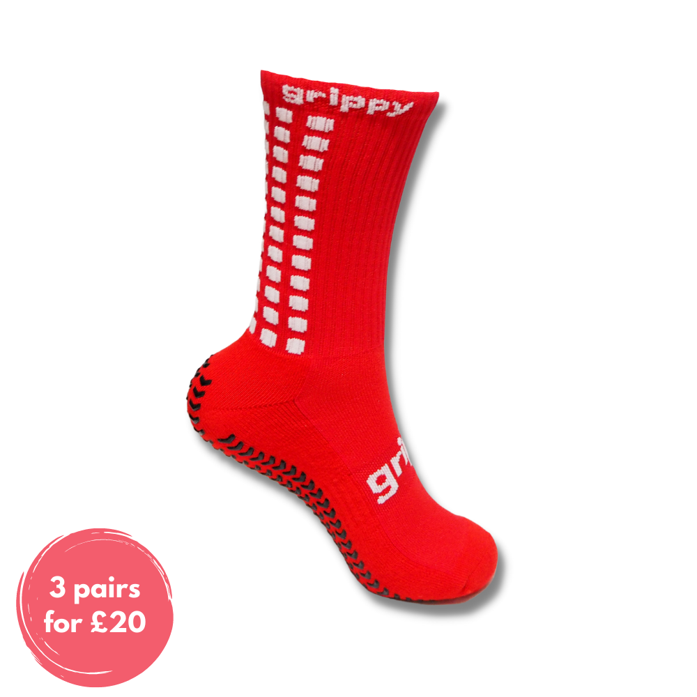 Grippy Red Football Grip Socks designed for optimal performance and comfort on the field.