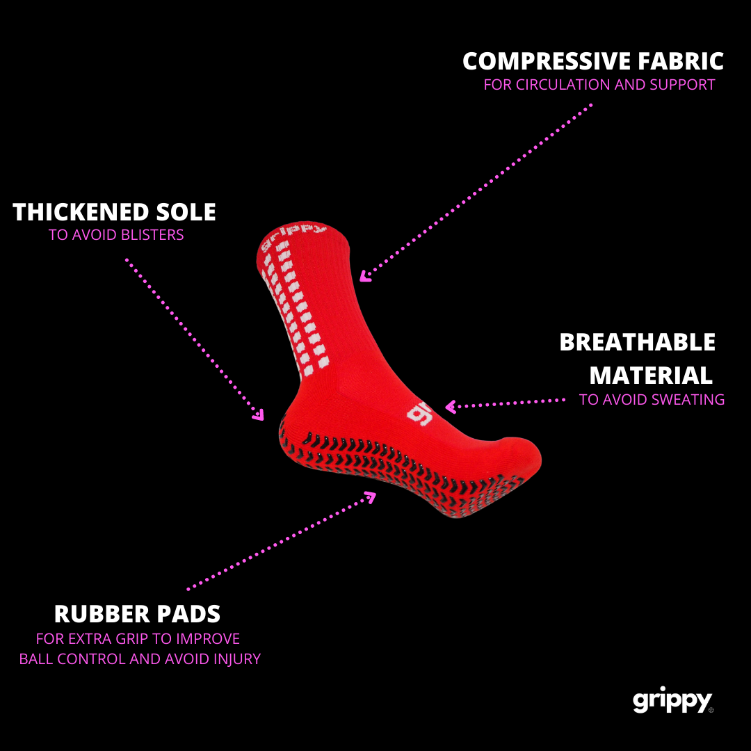 Grippy Red Football Grip Socks designed for optimal performance and comfort on the field.